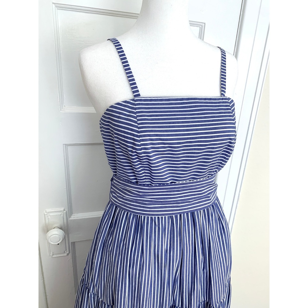J Crew Garratt Blue White Striped Maxi Dress 00 Poplin Tiered Ruffle Coastal - Picture 4 of 16